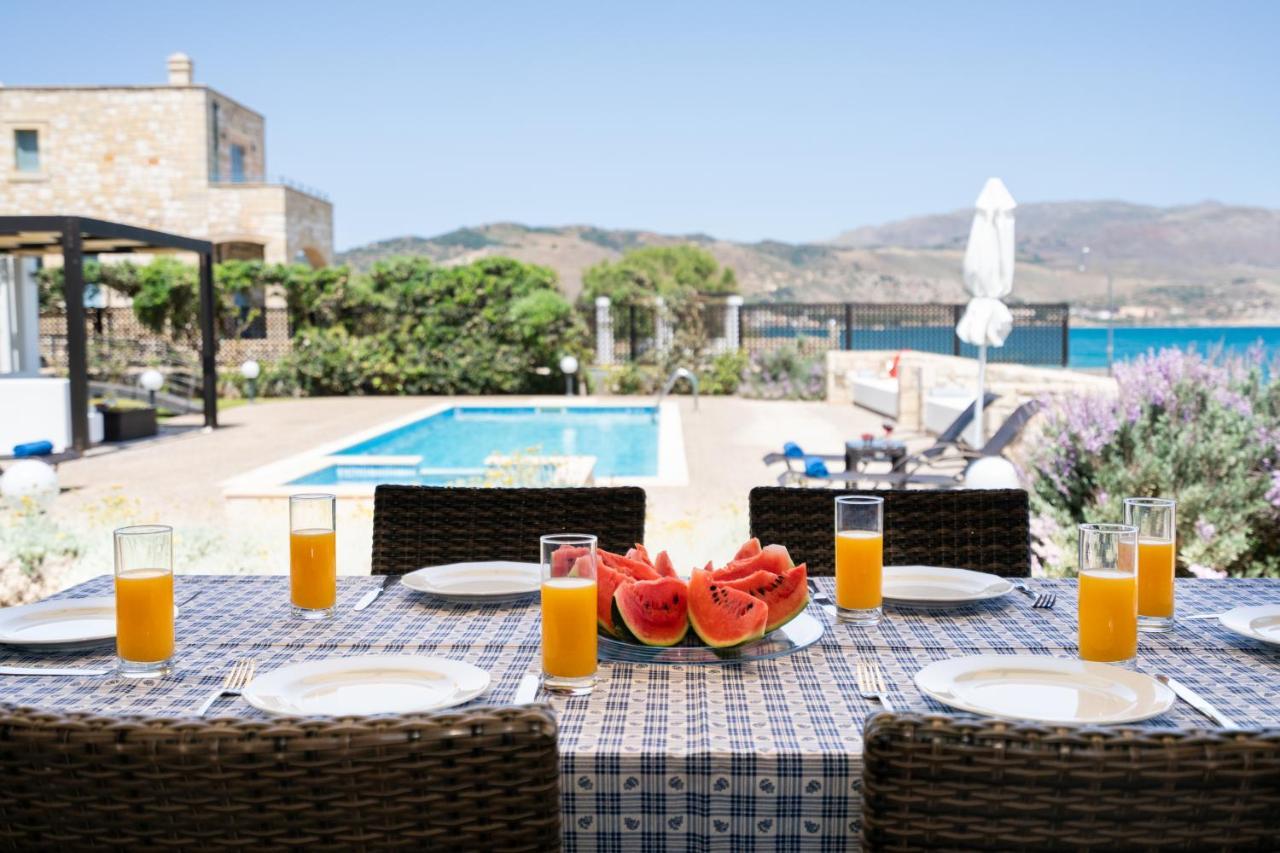 Beachfront Villa Turquoise With Private Pool, Bbq And Ping Pong Table Chania  Exterior foto
